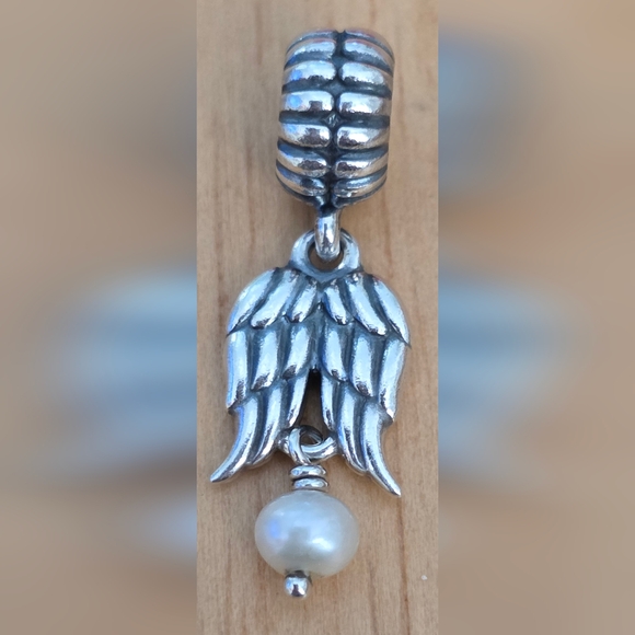 PANDORA ANGEL WINGS CHARM WITH PEARL 925 ALE FOR PANDORA BRACELET - Picture 1 of 2